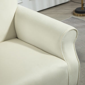 English Elm Mid-Century Modern Wingback Armchair Upholstered Club Seat with Tapered Wood Legs Ivory B2735P510341