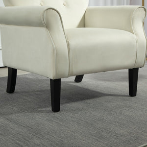 English Elm Mid-Century Modern Wingback Armchair Upholstered Club Seat with Tapered Wood Legs Ivory B2735P510341