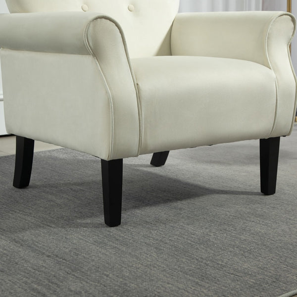 English Elm Mid-Century Modern Wingback Armchair Upholstered Club Seat with Tapered Wood Legs Ivory B2735P510341