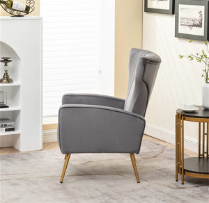 English Elm Velvet Wingback Accent Chair Solid Wood Frame Tapered Metal Legs for Bedroom or Living Room Grey B2735P510419