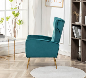 English Elm Velvet Wingback Accent Chair Solid Wood Frame Tapered Metal Legs for Bedroom or Living Room Teal B2735P510420