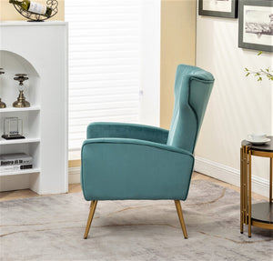 English Elm Velvet Wingback Accent Chair Solid Wood Frame Tapered Metal Legs for Bedroom or Living Room Blue Gray B2735P510421