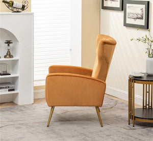 English Elm Velvet Wingback Accent Chair Solid Wood Frame Tapered Metal Legs for Bedroom or Living Room Mustard yellow B2735P510424