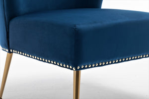 English Elm Printed Cloth Slipper Chair Armless Nailhead Trim Metal Legs Modern Accent Seating Blue B2735P510453