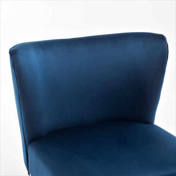 English Elm Printed Cloth Slipper Chair Armless Nailhead Trim Metal Legs Modern Accent Seating Blue B2735P510453