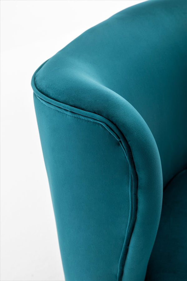 English Elm Printed Cloth Slipper Chair Armless Nailhead Trim Metal Legs Modern Accent Seating Teal Blue B2735P510456