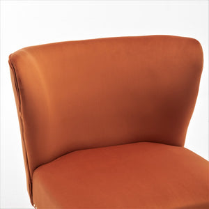 English Elm Printed Cloth Slipper Chair Armless Nailhead Trim Metal Legs Modern Accent Seating Orange B2735P510458
