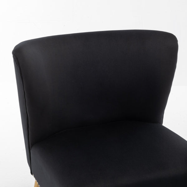 English Elm Printed Cloth Slipper Chair Armless Nailhead Trim Metal Legs Modern Accent Seating Black B2735P510459