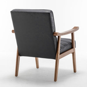 English Elm Mid-Century Modern Accent Chair Solid Wood Frame Open Arm Microfiber Upholstered Seat Black B2735P510545