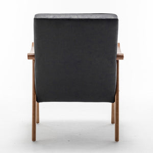 English Elm Mid-Century Modern Accent Chair Solid Wood Frame Open Arm Microfiber Upholstered Seat Black B2735P510545