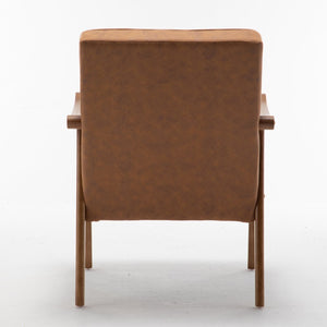 English Elm Mid-Century Modern Accent Chair Solid Wood Frame Open Arm Microfiber Upholstered Seat Brown B2735P510546