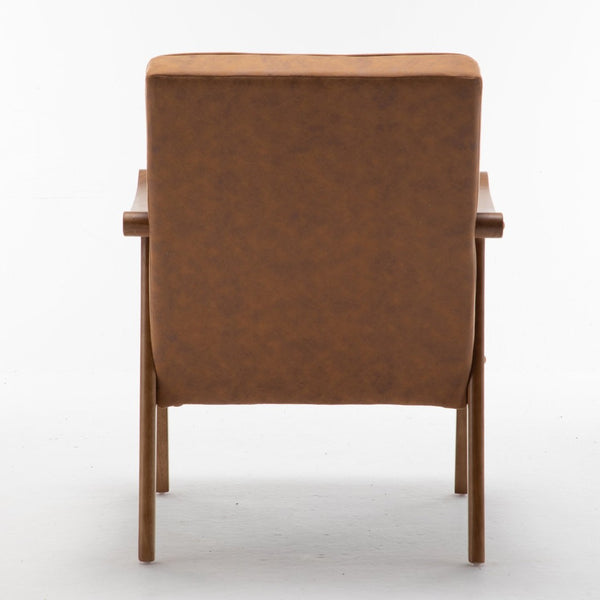 English Elm Mid-Century Modern Accent Chair Solid Wood Frame Open Arm Microfiber Upholstered Seat Brown B2735P510546