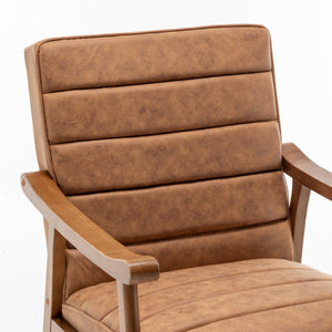 English Elm Mid-Century Modern Accent Chair Solid Wood Frame Open Arm Microfiber Upholstered Seat Brown B2735P510546