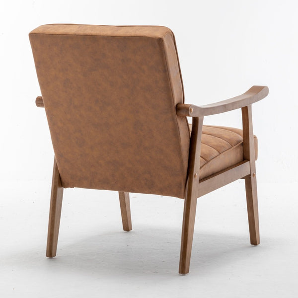 English Elm Mid-Century Modern Accent Chair Solid Wood Frame Open Arm Microfiber Upholstered Seat Brown B2735P510546