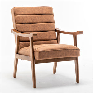 English Elm Mid-Century Modern Accent Chair Solid Wood Frame Open Arm Microfiber Upholstered Seat Brown B2735P510546