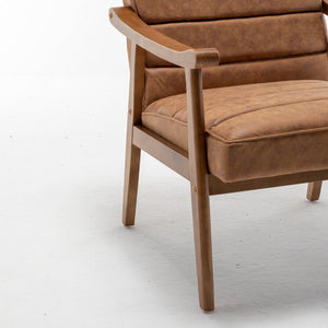 English Elm Mid-Century Modern Accent Chair Solid Wood Frame Open Arm Microfiber Upholstered Seat Brown B2735P510546