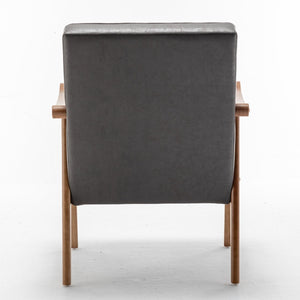 English Elm Mid-Century Modern Accent Chair Solid Wood Frame Open Arm Microfiber Upholstered Seat Grey B2735P510547