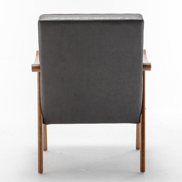 English Elm Mid-Century Modern Accent Chair Solid Wood Frame Open Arm Microfiber Upholstered Seat Grey B2735P510547
