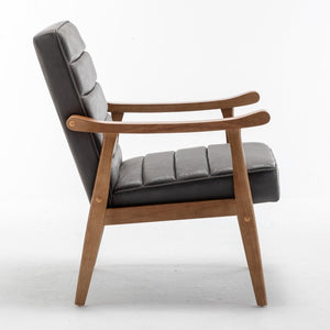 English Elm Mid-Century Modern Accent Chair Solid Wood Frame Open Arm Microfiber Upholstered Seat Grey B2735P510547