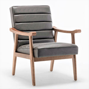 English Elm Mid-Century Modern Accent Chair Solid Wood Frame Open Arm Microfiber Upholstered Seat Grey B2735P510547