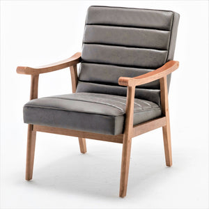 English Elm Mid-Century Modern Accent Chair Solid Wood Frame Open Arm Microfiber Upholstered Seat Grey B2735P510547