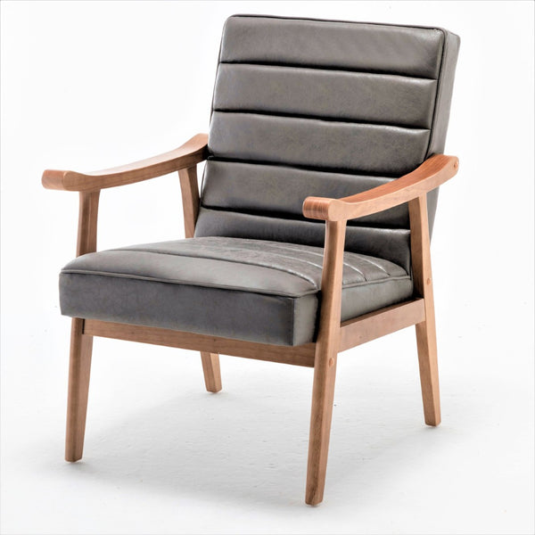 English Elm Mid-Century Modern Accent Chair Solid Wood Frame Open Arm Microfiber Upholstered Seat Grey B2735P510547