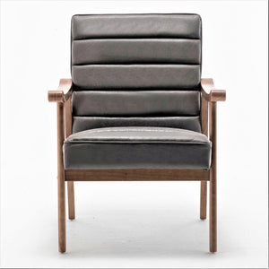 English Elm Mid-Century Modern Accent Chair Solid Wood Frame Open Arm Microfiber Upholstered Seat Grey B2735P510547