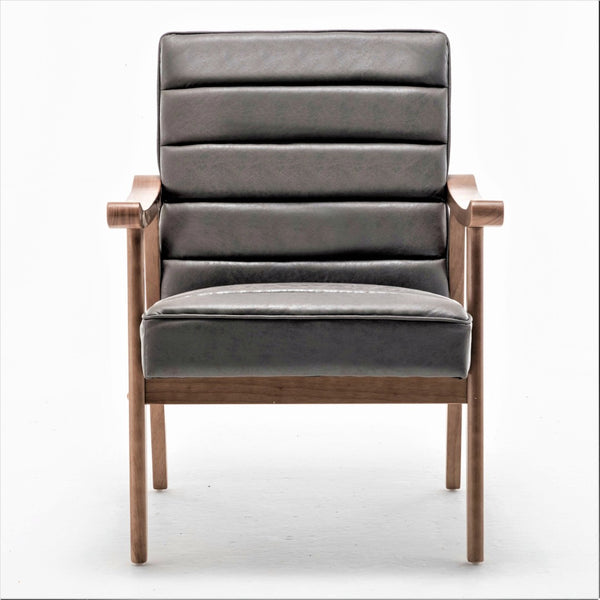 English Elm Mid-Century Modern Accent Chair Solid Wood Frame Open Arm Microfiber Upholstered Seat Grey B2735P510547