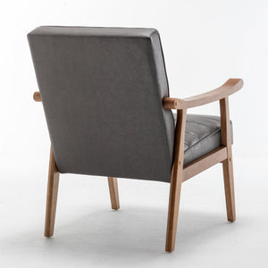 English Elm Mid-Century Modern Accent Chair Solid Wood Frame Open Arm Microfiber Upholstered Seat Grey B2735P510547