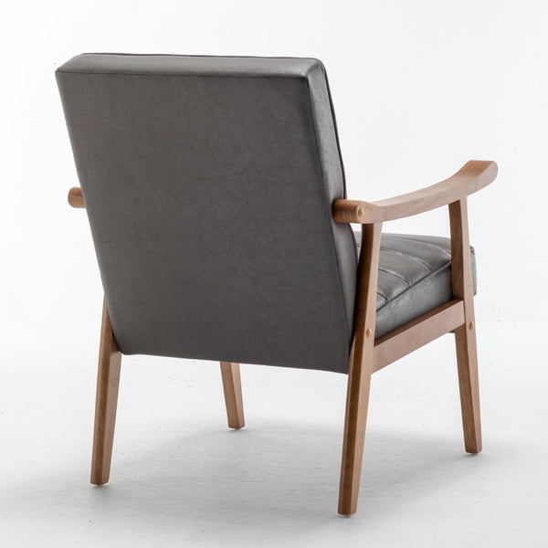 English Elm Mid-Century Modern Accent Chair Solid Wood Frame Open Arm Microfiber Upholstered Seat Grey B2735P510547