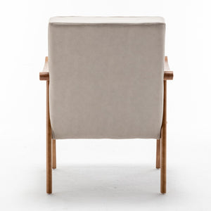 English Elm Mid-Century Modern Accent Chair Solid Wood Frame Open Arm Microfiber Upholstered Seat Beige B2735P510548