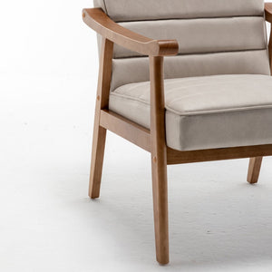 English Elm Mid-Century Modern Accent Chair Solid Wood Frame Open Arm Microfiber Upholstered Seat Beige B2735P510548