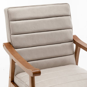 English Elm Mid-Century Modern Accent Chair Solid Wood Frame Open Arm Microfiber Upholstered Seat Beige B2735P510548