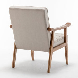 English Elm Mid-Century Modern Accent Chair Solid Wood Frame Open Arm Microfiber Upholstered Seat Beige B2735P510548