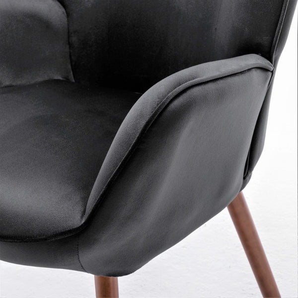 English Elm Mid-Century Modern Wingback Chair Tufted Polyester Upholstery Splayed Wood Legs Black B2735P511065