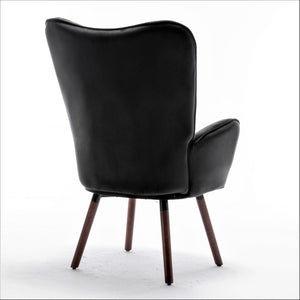 English Elm Mid-Century Modern Wingback Chair Tufted Polyester Upholstery Splayed Wood Legs Black B2735P511065