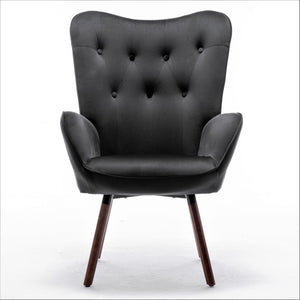 English Elm Mid-Century Modern Wingback Chair Tufted Polyester Upholstery Splayed Wood Legs Black B2735P511065