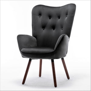 English Elm Mid-Century Modern Wingback Chair Tufted Polyester Upholstery Splayed Wood Legs Black B2735P511065