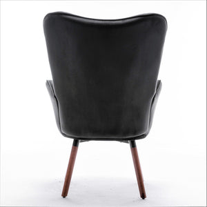 English Elm Mid-Century Modern Wingback Chair Tufted Polyester Upholstery Splayed Wood Legs Black B2735P511065