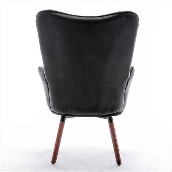 English Elm Mid-Century Modern Wingback Chair Tufted Polyester Upholstery Splayed Wood Legs Black B2735P511065