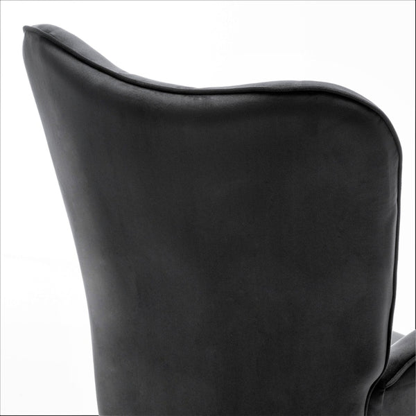 English Elm Mid-Century Modern Wingback Chair Tufted Polyester Upholstery Splayed Wood Legs Black B2735P511065