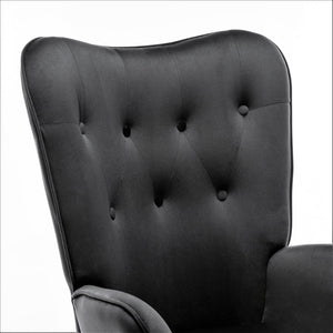 English Elm Mid-Century Modern Wingback Chair Tufted Polyester Upholstery Splayed Wood Legs Black B2735P511065