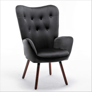 English Elm Mid-Century Modern Wingback Chair Tufted Polyester Upholstery Splayed Wood Legs Black B2735P511065