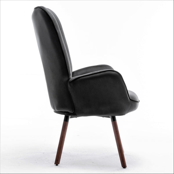 English Elm Mid-Century Modern Wingback Chair Tufted Polyester Upholstery Splayed Wood Legs Black B2735P511065