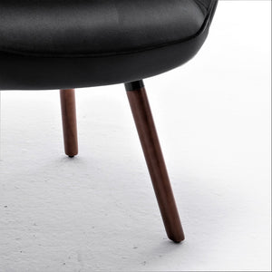 English Elm Mid-Century Modern Wingback Chair Tufted Polyester Upholstery Splayed Wood Legs Black B2735P511065