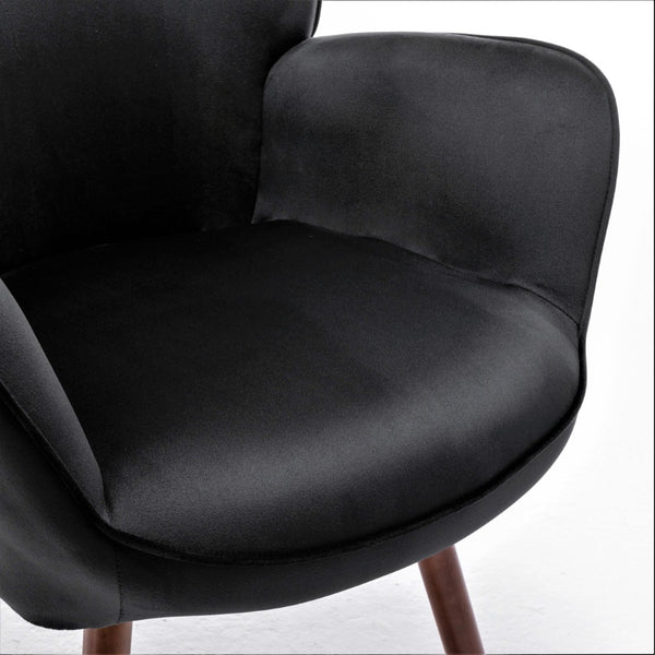 English Elm Mid-Century Modern Wingback Chair Tufted Polyester Upholstery Splayed Wood Legs Black B2735P511065