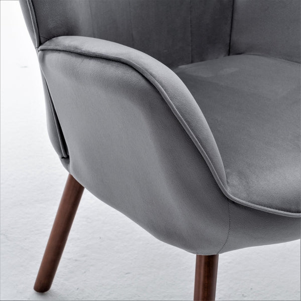 English Elm Mid-Century Modern Wingback Chair Tufted Polyester Upholstery Splayed Wood Legs Grey B2735P511066