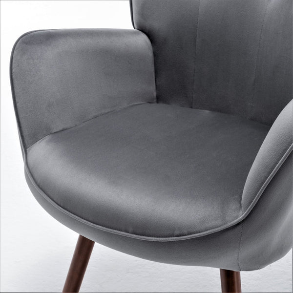 English Elm Mid-Century Modern Wingback Chair Tufted Polyester Upholstery Splayed Wood Legs Grey B2735P511066