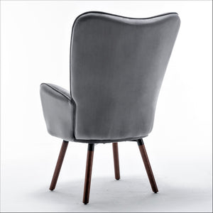 English Elm Mid-Century Modern Wingback Chair Tufted Polyester Upholstery Splayed Wood Legs Grey B2735P511066