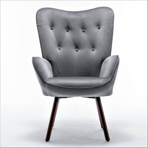English Elm Mid-Century Modern Wingback Chair Tufted Polyester Upholstery Splayed Wood Legs Grey B2735P511066